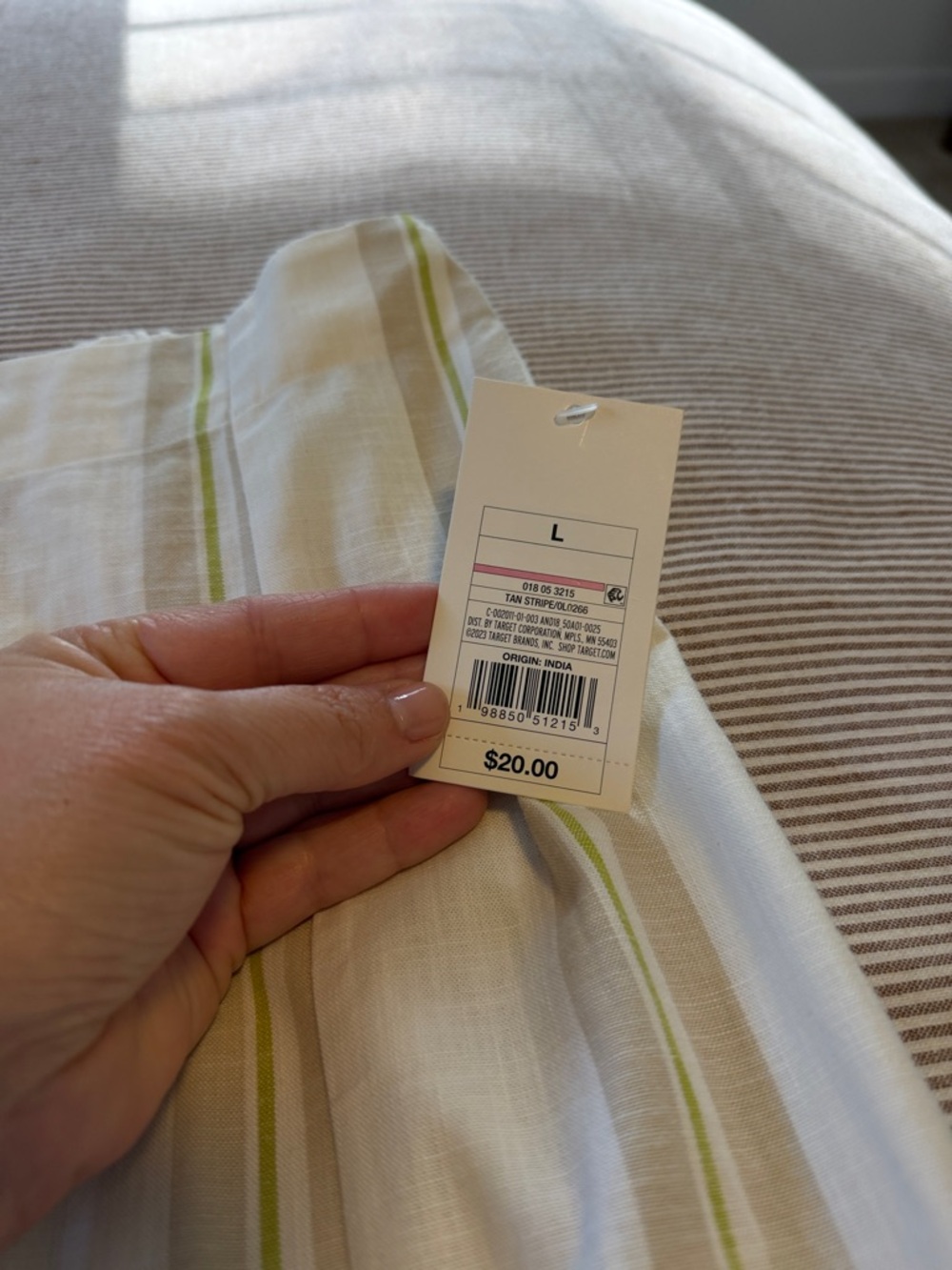 Women's White Linen-Blend Stripe Midi Skirt - Green & Gray Stripes - Picture 3 of 5